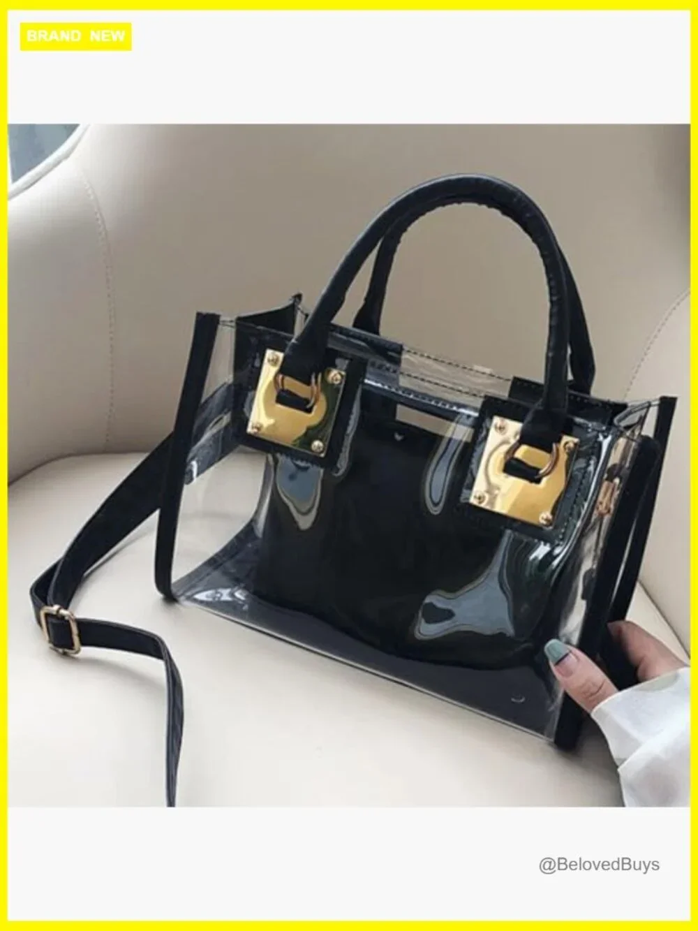 2 Pcs Clear PVC Satchel Set - Tote & Clutch, Transparent Handbag